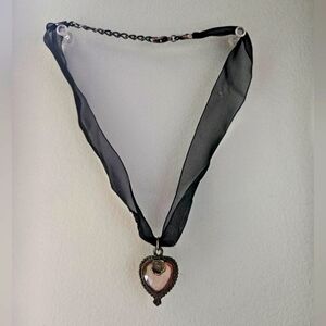 Ribbon Lace Heart Pendant Necklace Choker | Vintage, Goth, Fairy Fairy-core